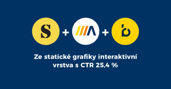 Loga Sconto, Acomware a Bloomreach na modrém; text: „Ze statické grafiky interaktivní vrstva s CTR 25,4 %“.