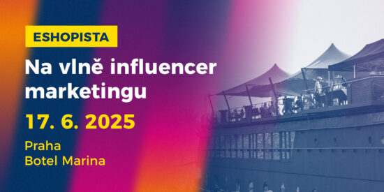 Eshopista: akce „Na vlně influencer marketingu“, 17. 6. 2025, Praha Botel Marina; barevný gradient a lodní paluba.